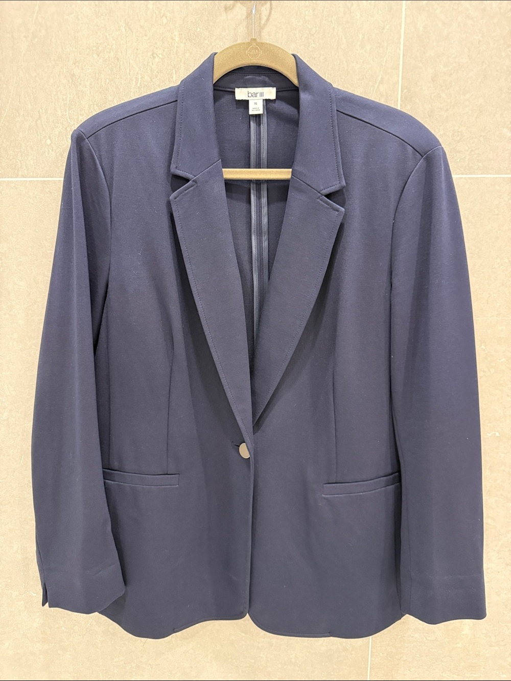 Bar III Navy Single-Button Notch Lapel Blazer